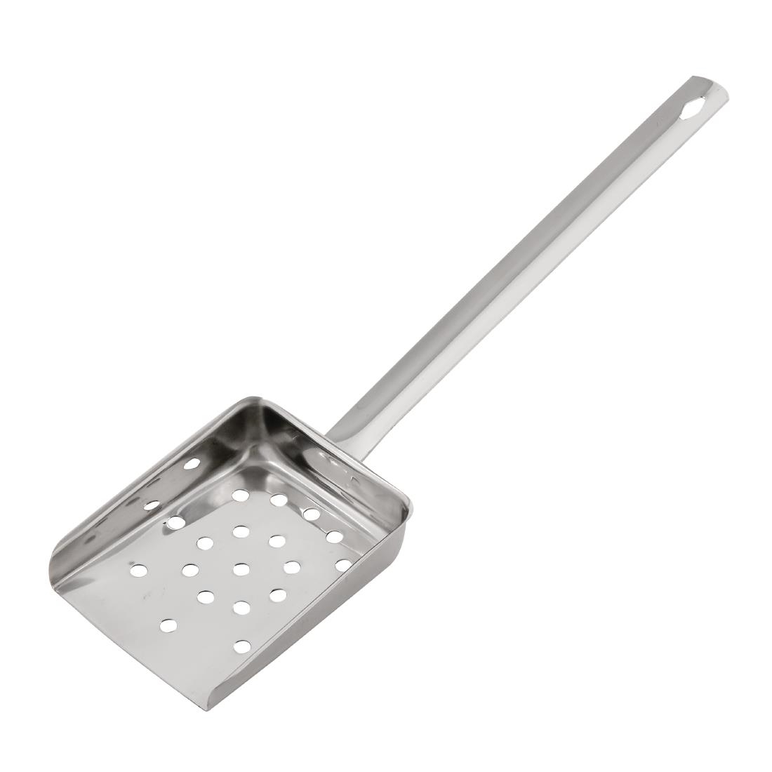 Vogue J611 Flat Handled Perforated Chip Scoops - Pack of 2