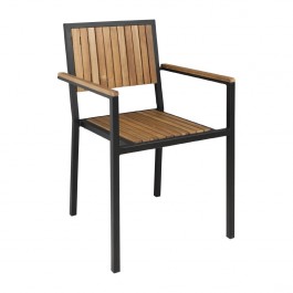 Bolero DS151 Acacia Wood Seat & Steel Frame Stackable Arm Chairs - Pack of 4