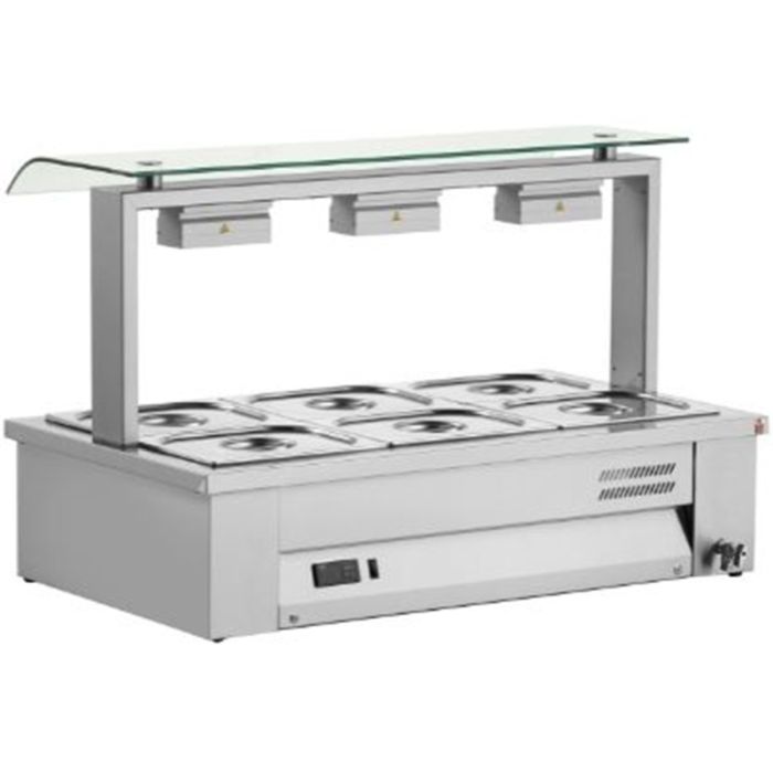 Inomak MSV610 Counter Top 3 x GN1/1 Wet Bain Marie with Dual Sneeze Guard
