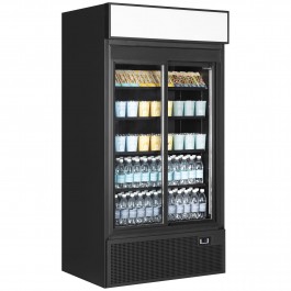 Tefcold FSC1000S BLACK Twin Sliding Glass Door Black Upright Refrigerator 