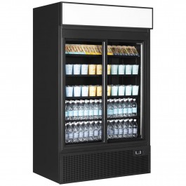 Tefcold FSC1200S BLACK Twin Sliding Glass Door Black Upright Refrigerator - W1200