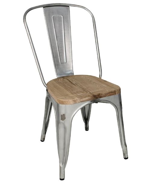 Bolero GM642 Bistro Side Chairs with Wooden Seat Pad Galvanised Steel - Pack of 4