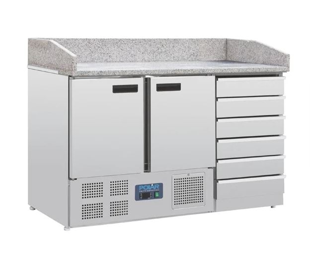 Polar CT425 U-Series Double Door Pizza Counter with Granite Top and Dough Drawers