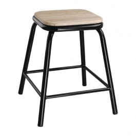 Bolero DE481 Cantina Low Stools with Wooden Seat Pad Black - Pack of 4