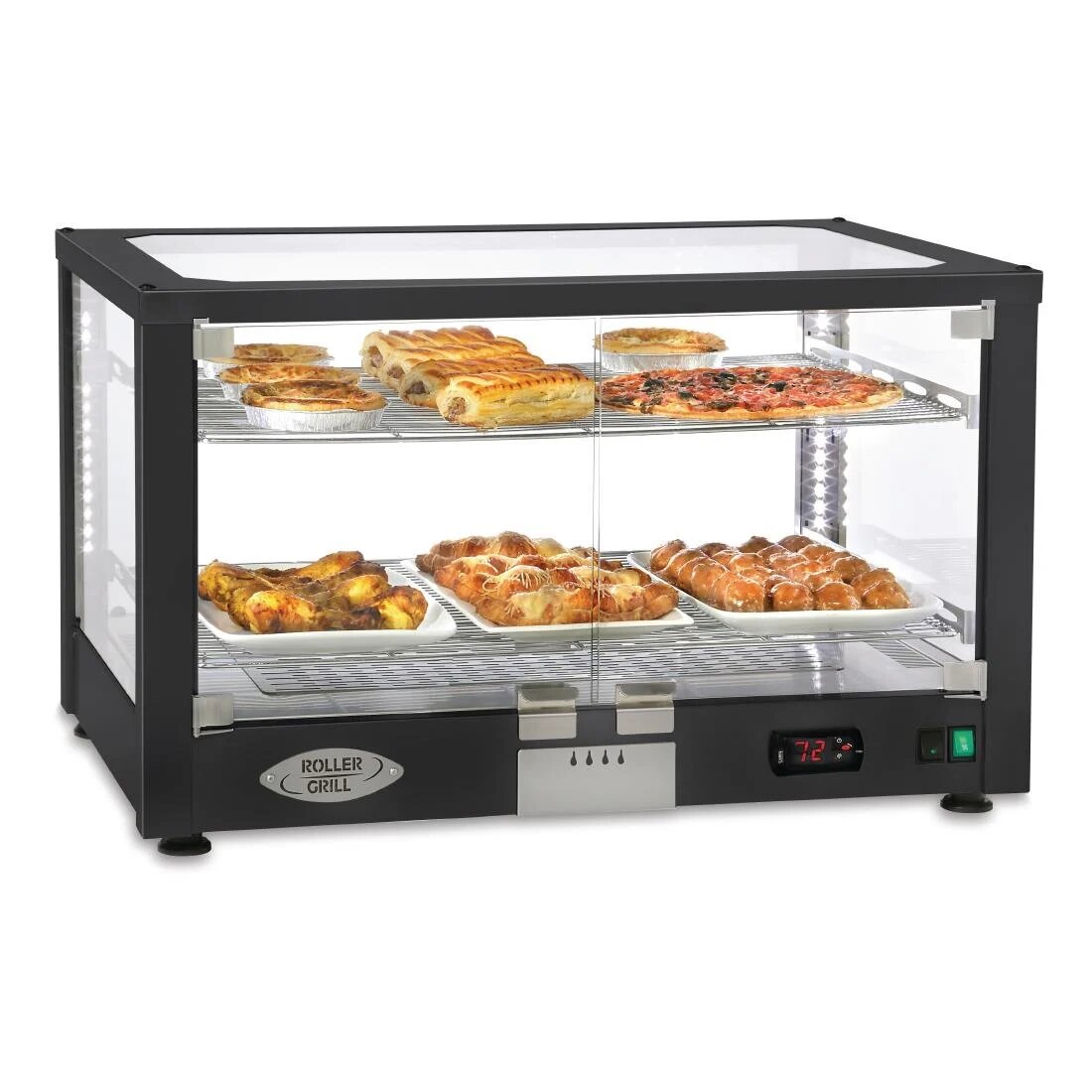 Roller Grill WD780 SN Two Shelf Black Finish Counter Top Heated Display