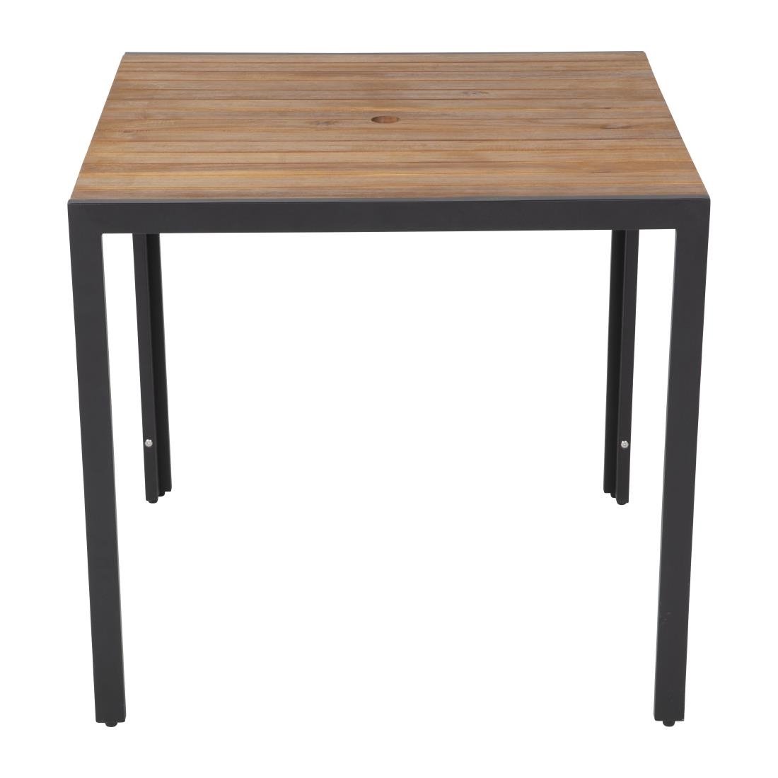 Bolero DS152 Acacia Square Table, Wood Top & Steel Base - 800mm