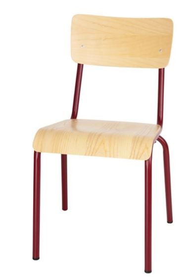 Bolero FB943 Cantina Side Chairs with Wood Seat and Wine Red Backrest