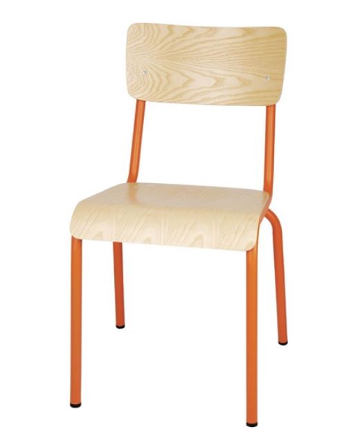 Bolero FB947 Cantina Side Chairs with Wood Seat and Orange Backrest