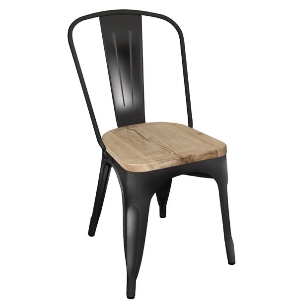 Bolero GG707 Bistro Side Chairs with Wooden Ash Seat Pad Black - Pack of 4