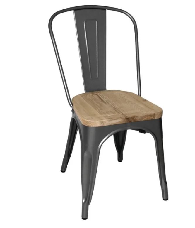 Bolero GG708 Bistro Side Chairs with Wooden Ash Seat Pad Gun Metal - Pack of 4