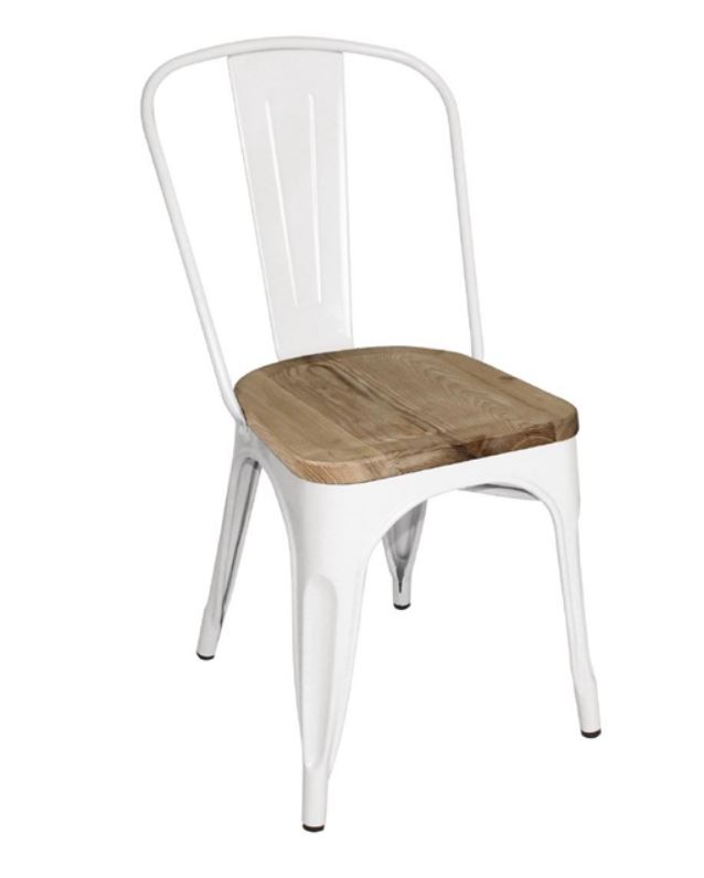 Bolero GM644 Bistro Side Chairs, Wood Seat &amp; White Frame, Stackable  - Pack of 4
