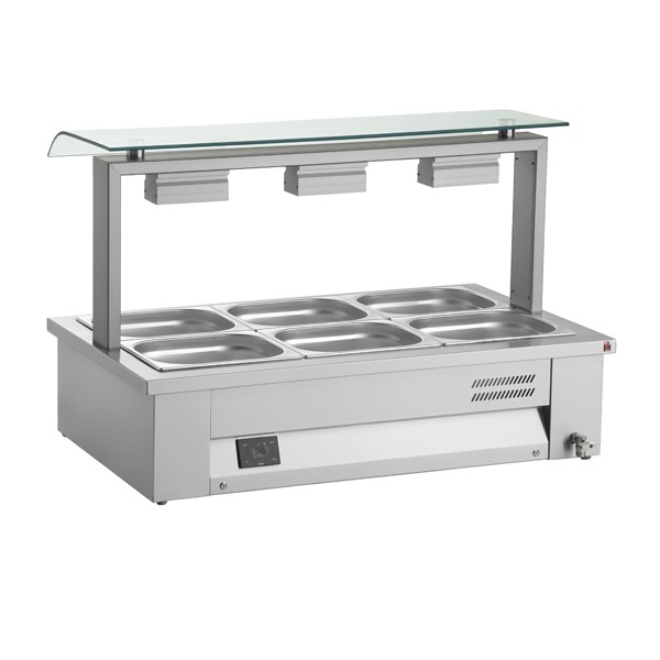 Inomak MEV610 Counter Top 3 x GN1/1 Wet Bain Marie with Single Sneeze Guard