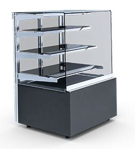 Igloo CU101.2N Cube Black Neutral Patisserie Display with Two Shelves - Ambient