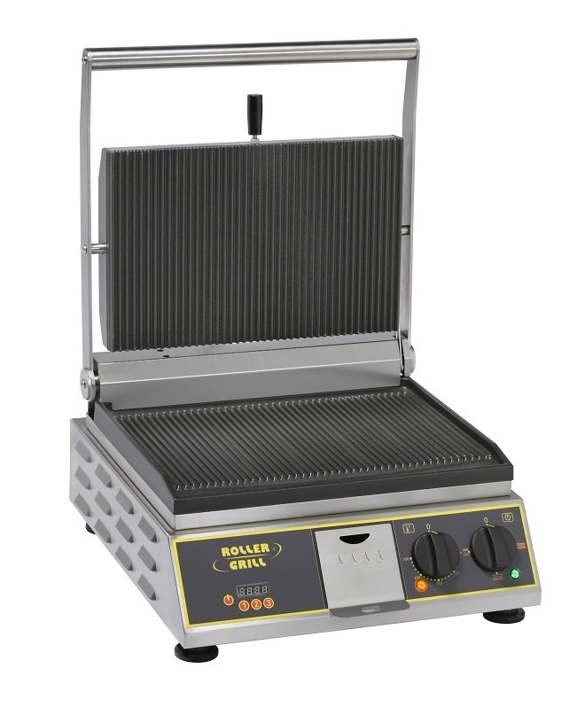 Roller Grill PREMIUM R Large Cast Iron Ribbed Top and Bottom Contact Grill