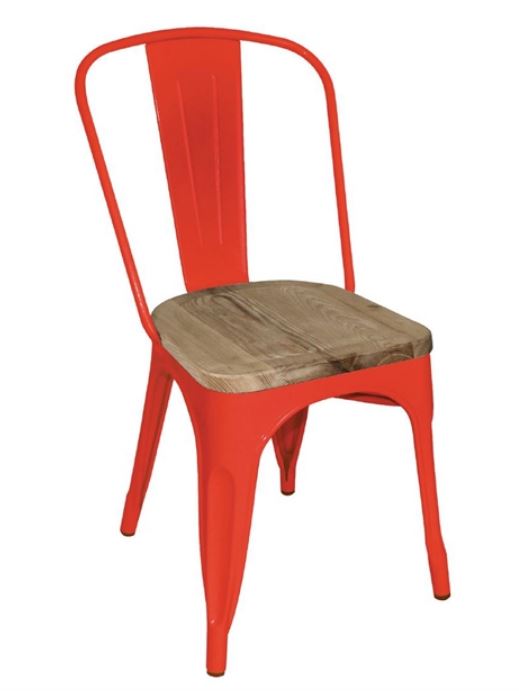 Bolero GM643 Bistro Side Chairs with Wooden Ash Seat Pad Red - Pack of 4