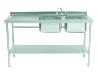 Parry SINK1560DBLFP Double Bowl Sink with Left Hand Drainer 600mm Wide