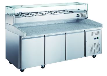Artikcold PZ3600TN Three Door Pizza Prep Counter with 9 GN Topping Shelf 