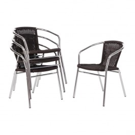Bolero U507 Aluminium and Black Wicker Stackable Chairs - Pack of 4