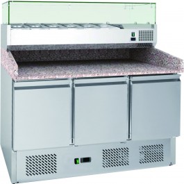 Chefsrange PP3C+ Compact Three Door Pizza Prep Counter with Topping Well