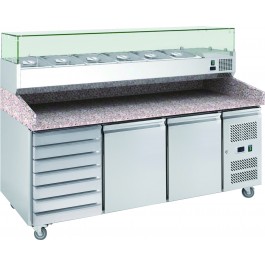 Chefsrange PP3D+ Two Doors & 7 Drawers Pizza Prep Counter with Topping Well