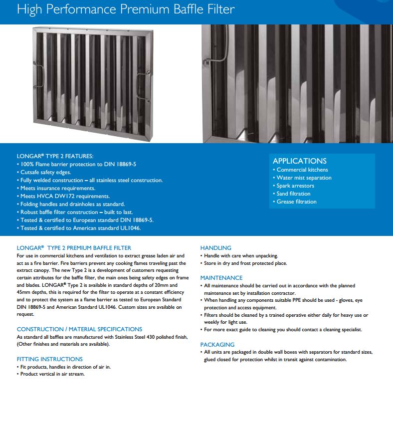 Baffle Filter Technical Specifications