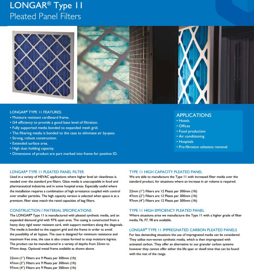 Pleated Panel Filter Specifications