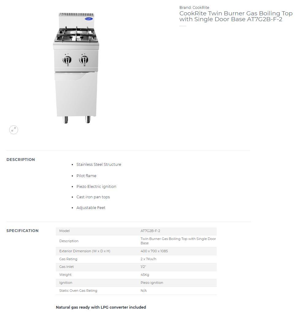 Cook Rite AT7G2B-F-2 Specification Sheet