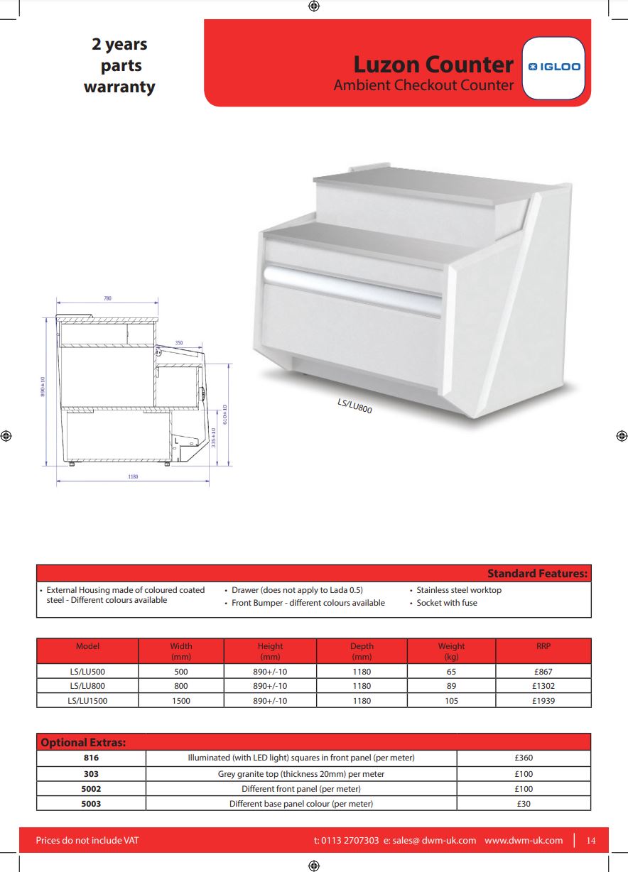 Igloo Luzon Counter Specifications